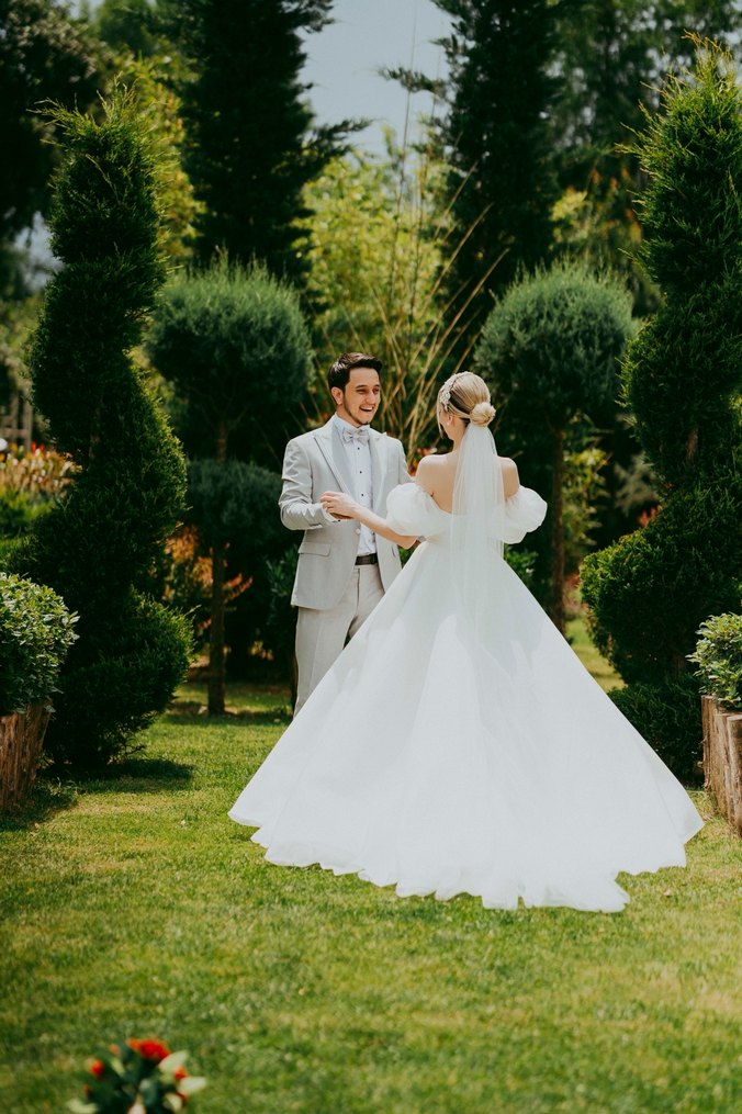 Straplez Midi A Kesim Modern Klasik Gelinlik - Görsel 2