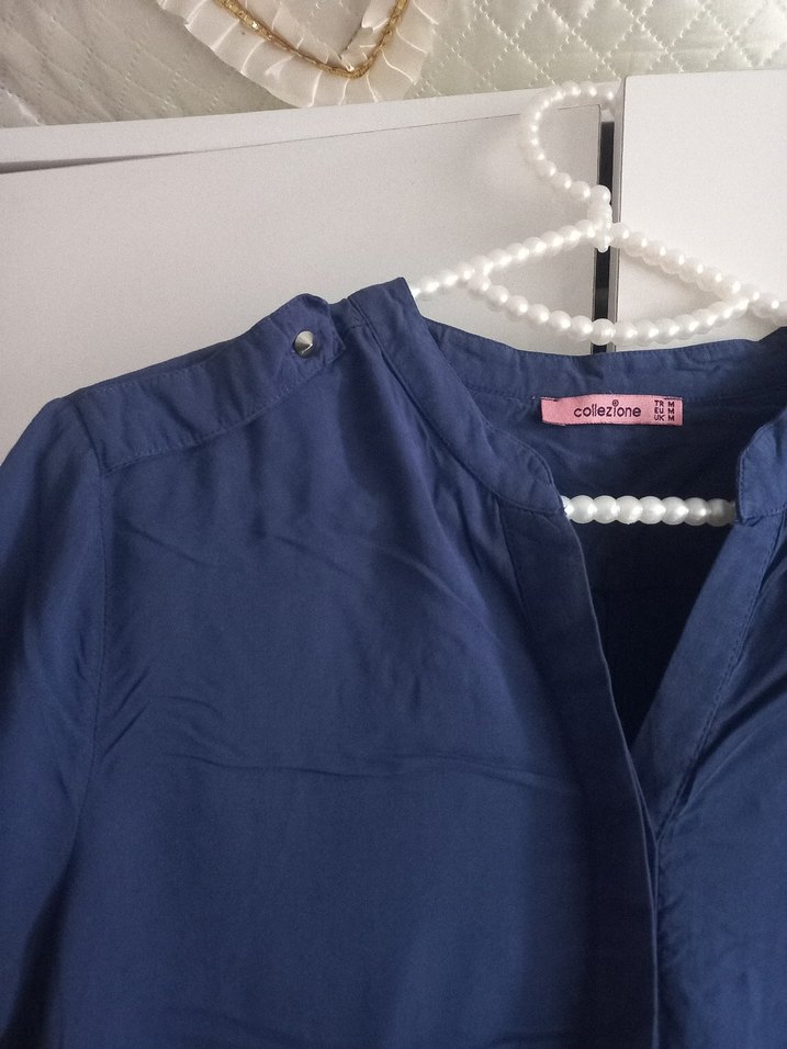 Kadın Lacivert Uzun Kollu Düğmeli Gömlek - Görsel 4