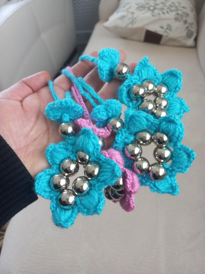 Turkuaz Boncuklu Çiçek Desenli Bohem Aksesuar Anahtarlık - Görsel 2