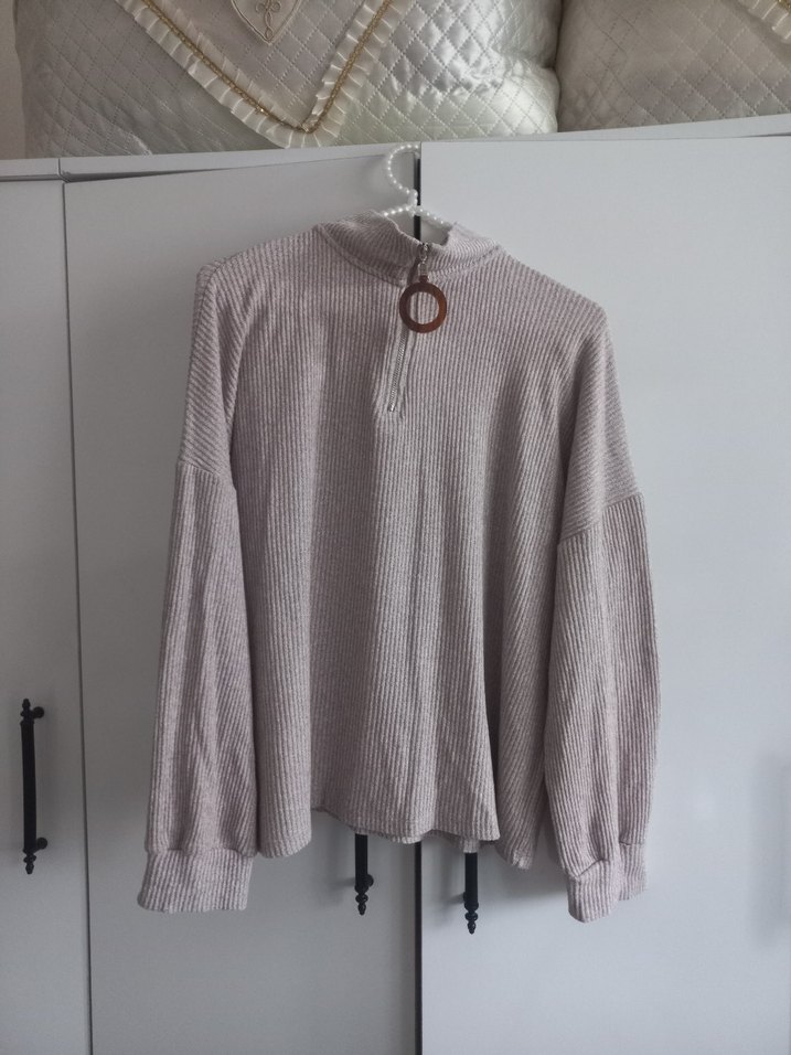 Bej Yüksek Yakalı Kadın Triko Kazak - Görsel 2