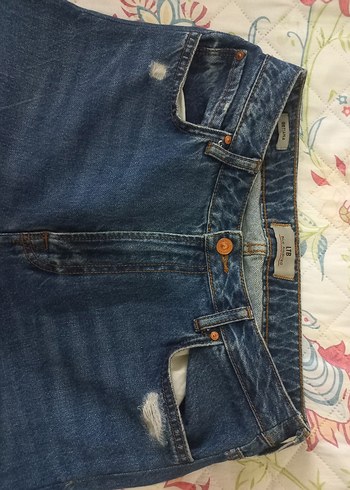 Düğmeli Gri Mavi Midi Boy Kadın Kot Pantolon - Görsel 3