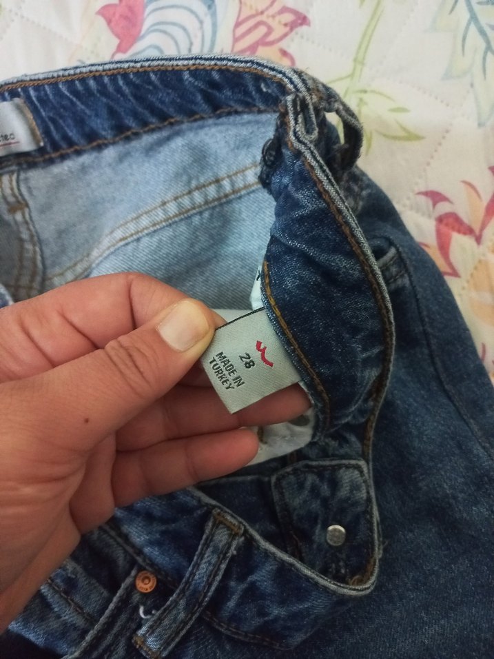 Düğmeli Gri Mavi Midi Boy Kadın Kot Pantolon - Görsel 4