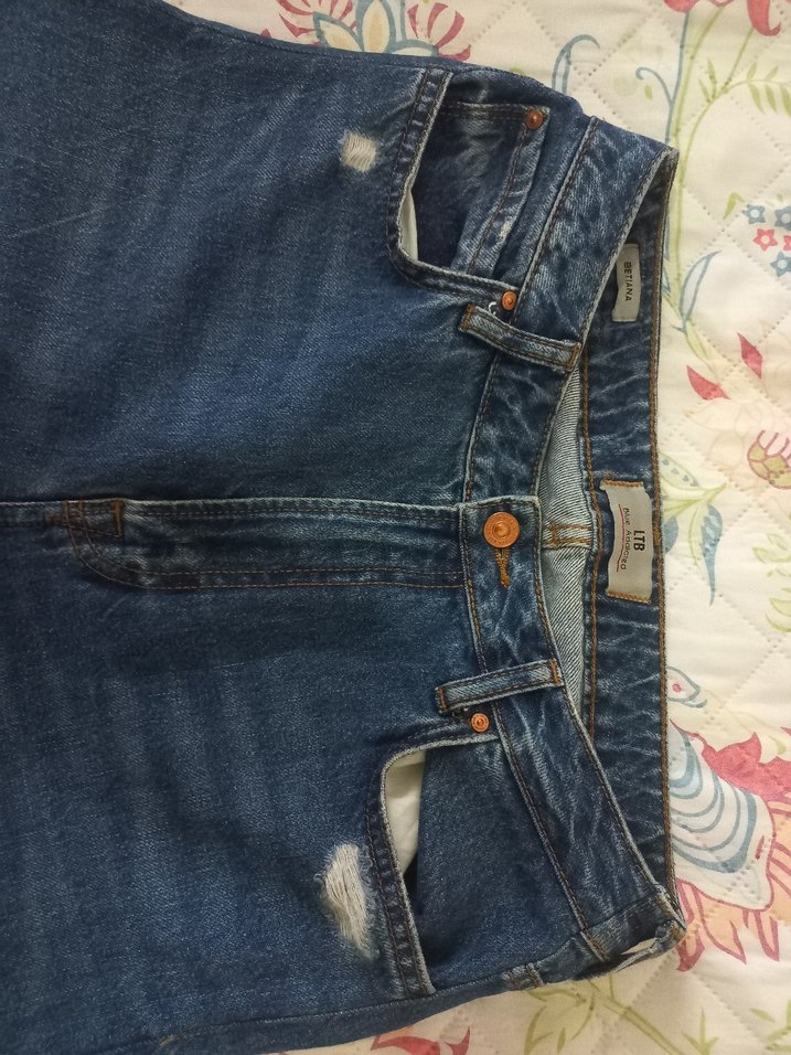 Düğmeli Gri Mavi Midi Boy Kadın Kot Pantolon - Görsel 3