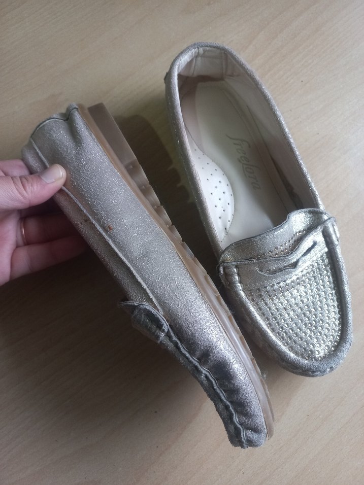 Gri Payetli Kadın Dolgu Topuk Babet - Görsel 2