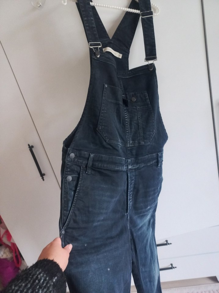 Kadın Gri Kot Askılı Uzun Tulum - Görsel 2