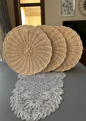 Beyaz Düz Tabak ve Hasır Altlık Seti - Görsel 2