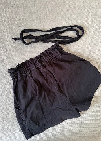 Siyah Keten Beli Kuşaklı Şort - Görsel 4
