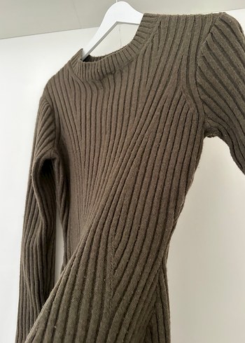 H&M Haki Uzun Kollu Triko Elbise - Görsel 5