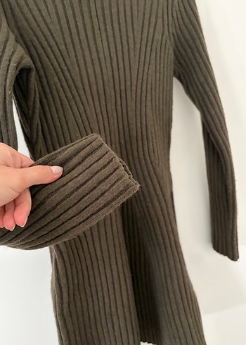 H&M Haki Uzun Kollu Triko Elbise - Görsel 3