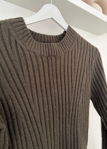 H&M Haki Uzun Kollu Triko Elbise - Görsel 4