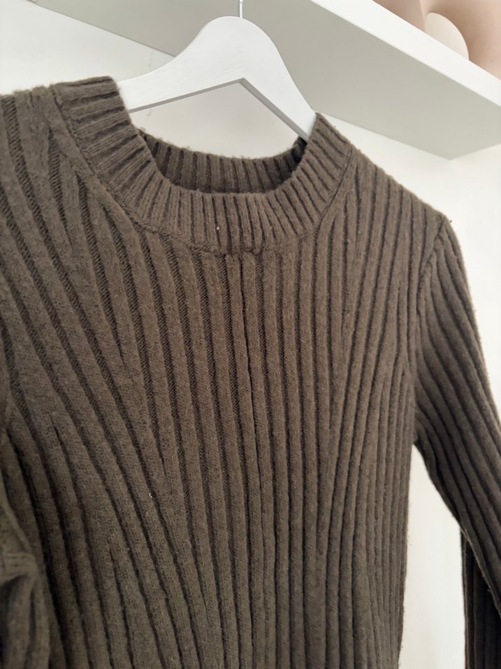 H&M Haki Uzun Kollu Triko Elbise - Görsel 4