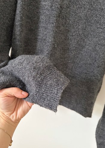 H&M Gri Örgü Kadın Yün Kazak - Görsel 8