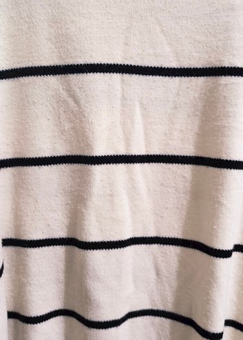 Beyaz Çizgili Kadın Triko Kazak tunik - Görsel 8