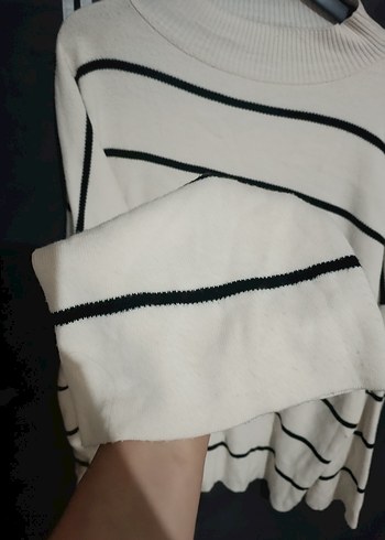 Beyaz Çizgili Kadın Triko Kazak tunik - Görsel 5