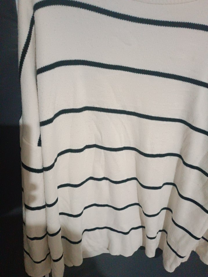 Beyaz Çizgili Kadın Triko Kazak tunik - Görsel 4