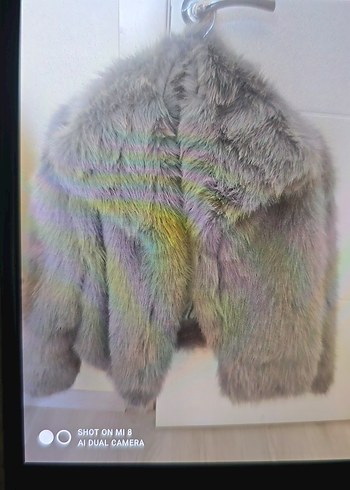 Gri Kürklü Kadın Midi Boy Mont - Görsel 2