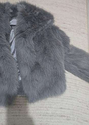 Gri Kürklü Kadın Midi Boy Mont - Görsel 4