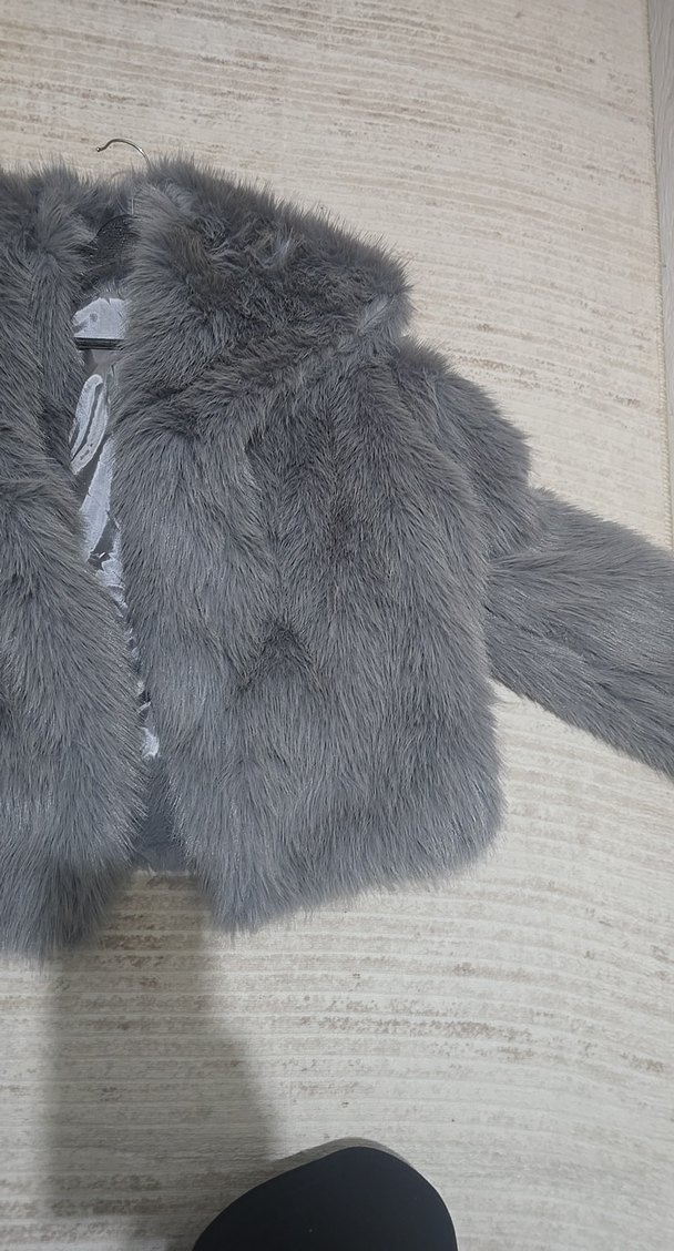 Gri Kürklü Kadın Midi Boy Mont - Görsel 4