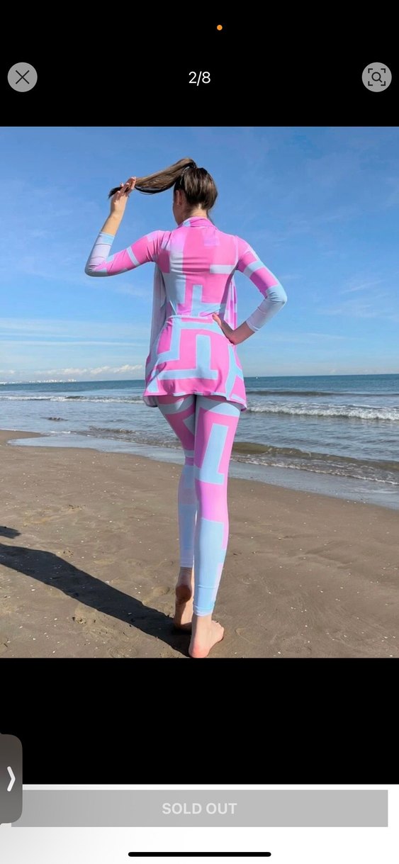 Pembe Tie-Dye Uzun Kollu Fermuarlı Kadın Mayo xl ama m ve L olur - Görsel 2