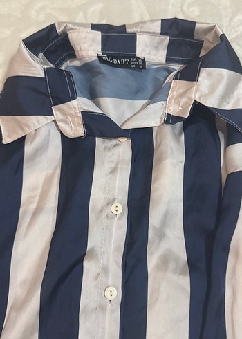 Düğmeli, Uzun Kollu Çizgili Gri Kadın Gömlek - Görsel 4