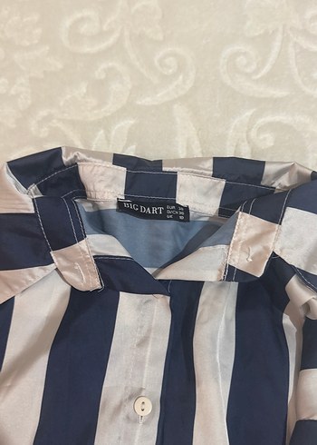 Düğmeli, Uzun Kollu Çizgili Gri Kadın Gömlek - Görsel 3