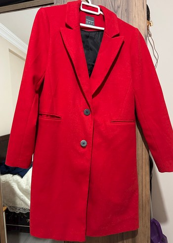 Kırmızı Kadın Midi Boy Düğmeli Kaban - Görsel 2
