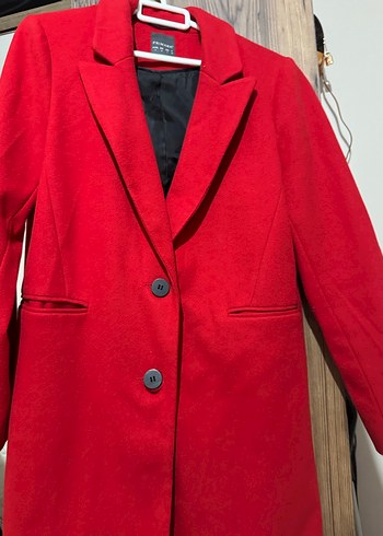 Kırmızı Kadın Midi Boy Düğmeli Kaban - Görsel 4