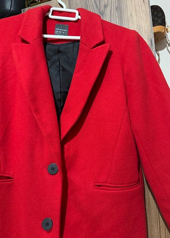 Kırmızı Kadın Midi Boy Düğmeli Kaban - Görsel 5