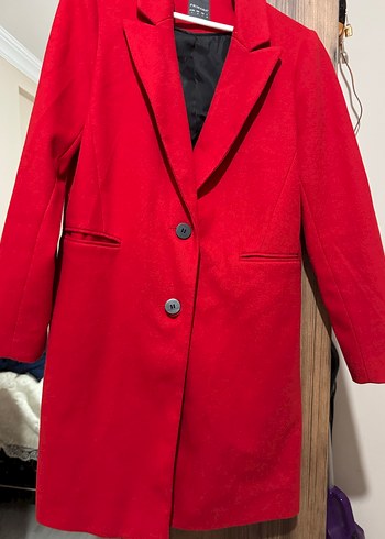 Kırmızı Kadın Midi Boy Düğmeli Kaban - Görsel 3