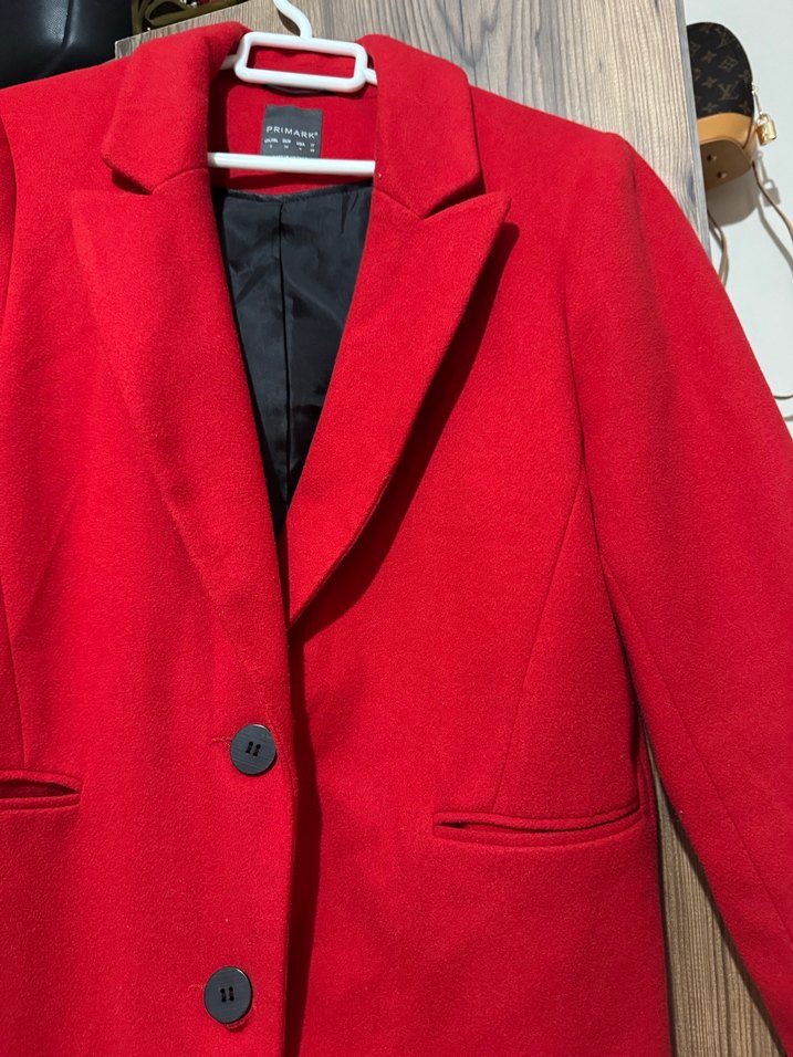 Kırmızı Kadın Midi Boy Düğmeli Kaban - Görsel 5