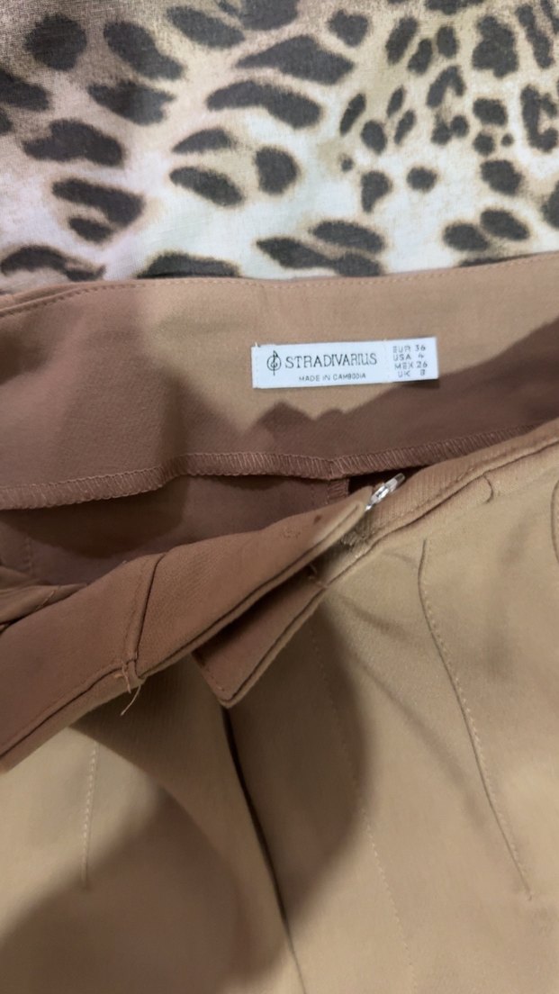 Düğmeli Bej Kadın Kumaş Pantolon - Görsel 5