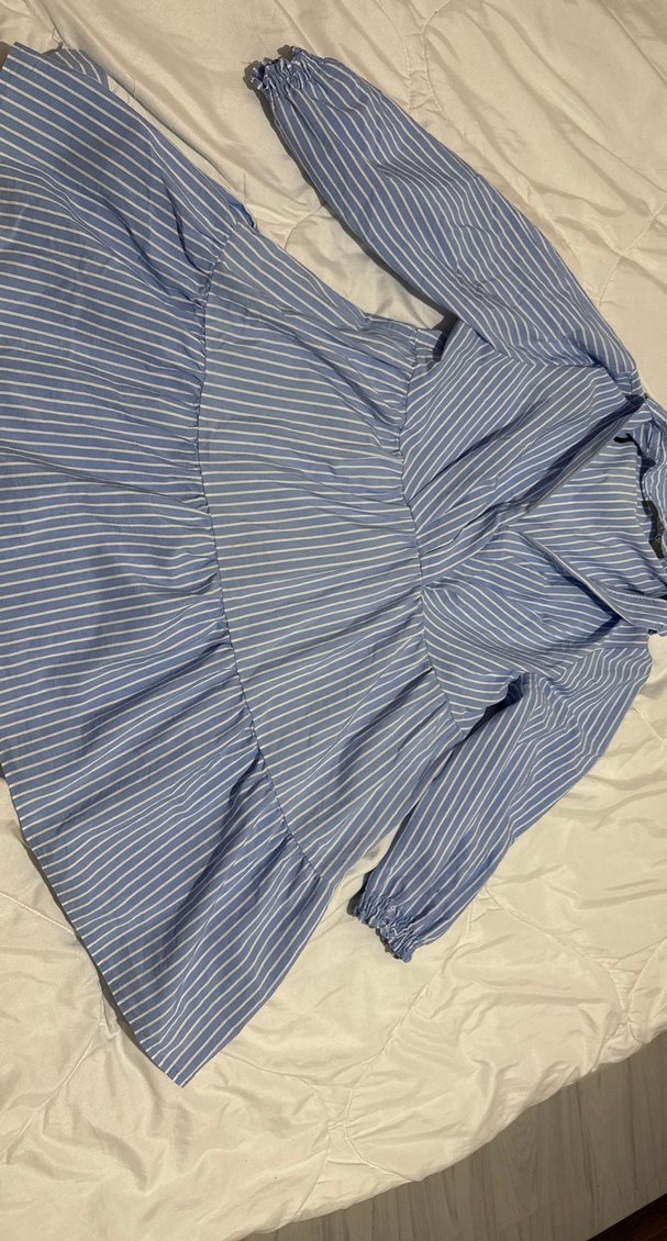 Mavi Çizgili Pilili Uzun Kollu Gömlek - Görsel 2