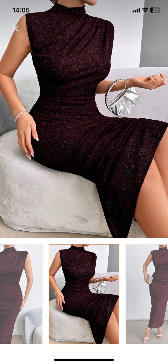 Bordo simli uzun elbise - Görsel 3