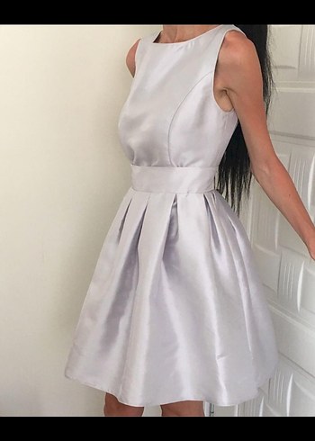 Gri Pilili Klasik Midi Mezuniyet Elbisesi - Görsel 3