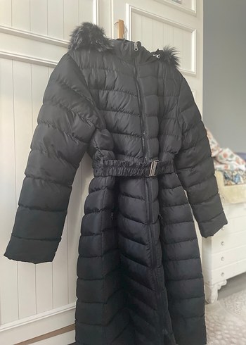 Kürk Detaylı Siyah Kadın Uzun Kışlık Mont - Görsel 2