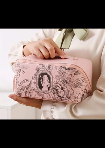 Pembe Baskılı Fermuarlı Makyaj Çantası