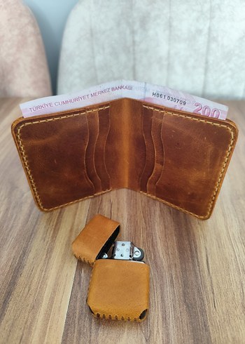 Vintage Tarz Açık Kahverengi Erkek Cüzdanı+zippo hediyelik
