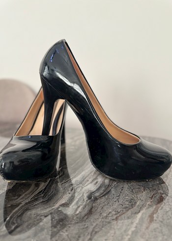 Siyah Rugan Stiletto Topuklu Kadın Ayakkabı - Görsel 2