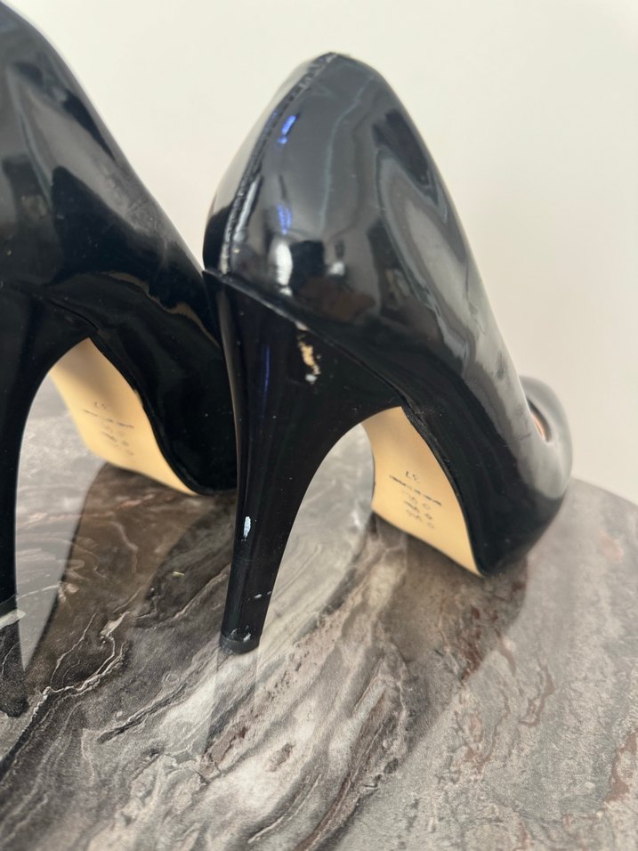 Siyah Rugan Stiletto Topuklu Kadın Ayakkabı - Görsel 4