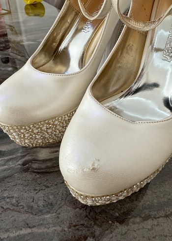 Beyaz Platform Topuklu Kadın Abiye Ayakkabı - Görsel 3