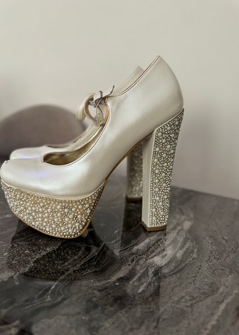 Beyaz Platform Topuklu Kadın Abiye Ayakkabı - Görsel 2