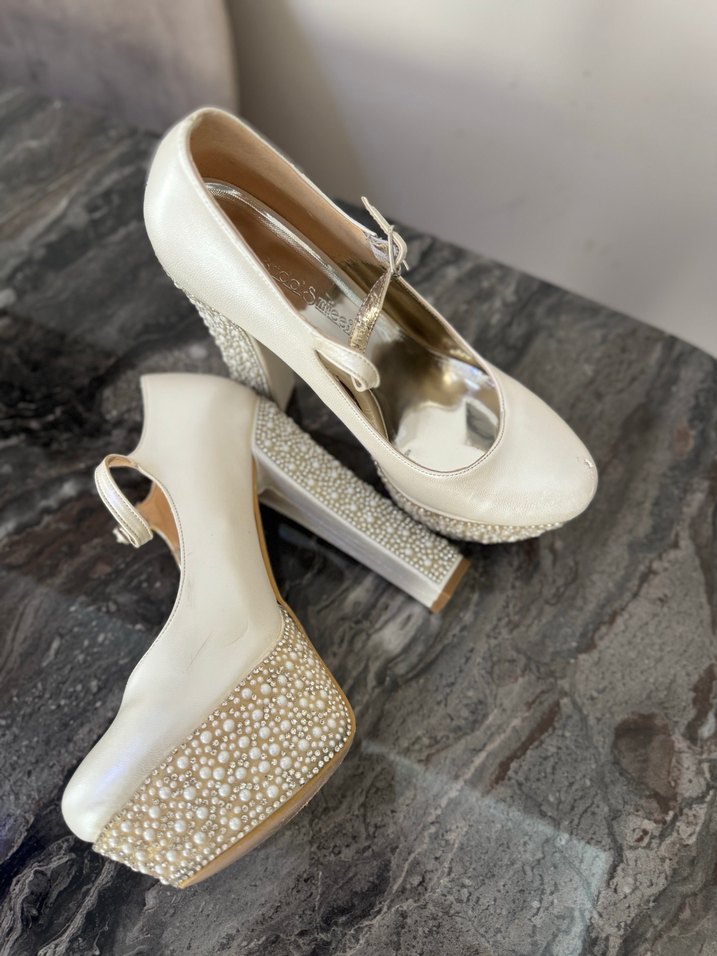 Beyaz Platform Topuklu Kadın Abiye Ayakkabı - Görsel 4