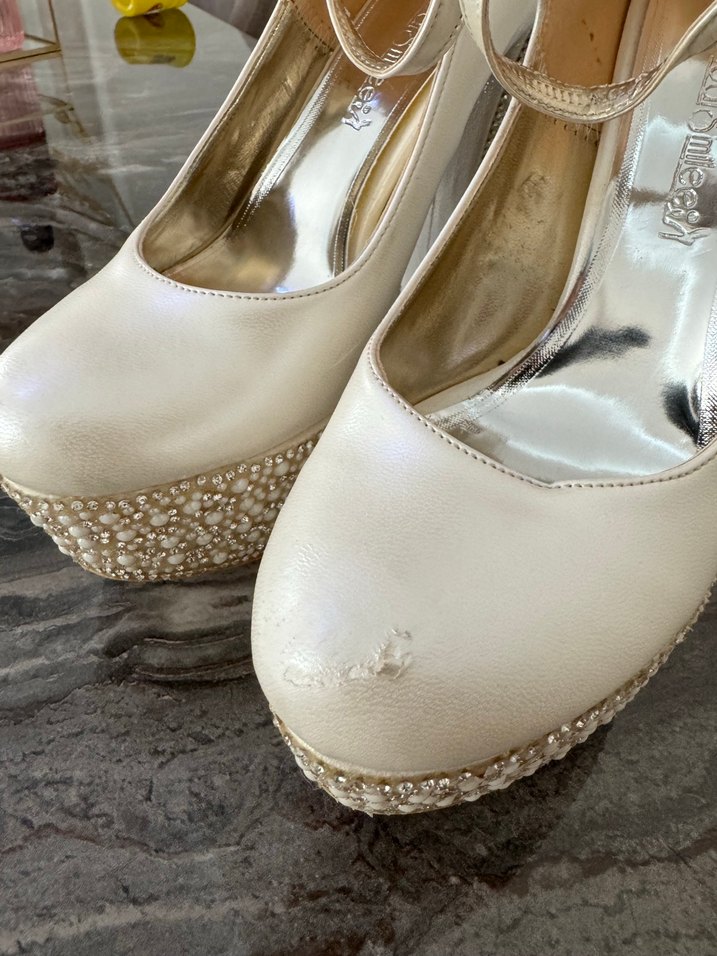 Beyaz Platform Topuklu Kadın Abiye Ayakkabı - Görsel 3