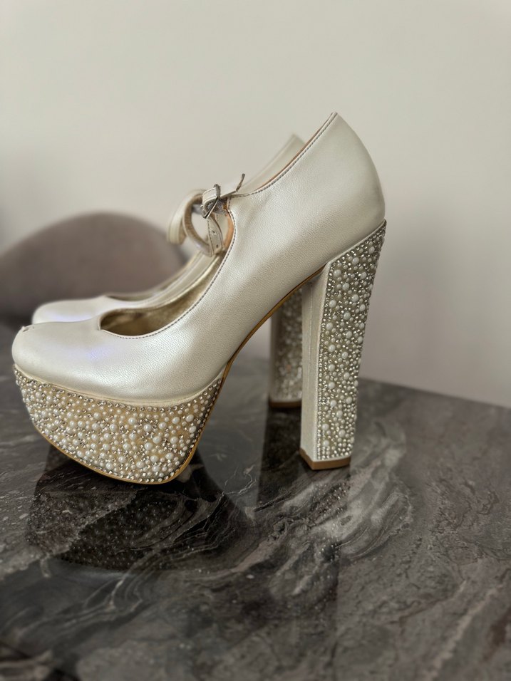 Beyaz Platform Topuklu Kadın Abiye Ayakkabı - Görsel 2