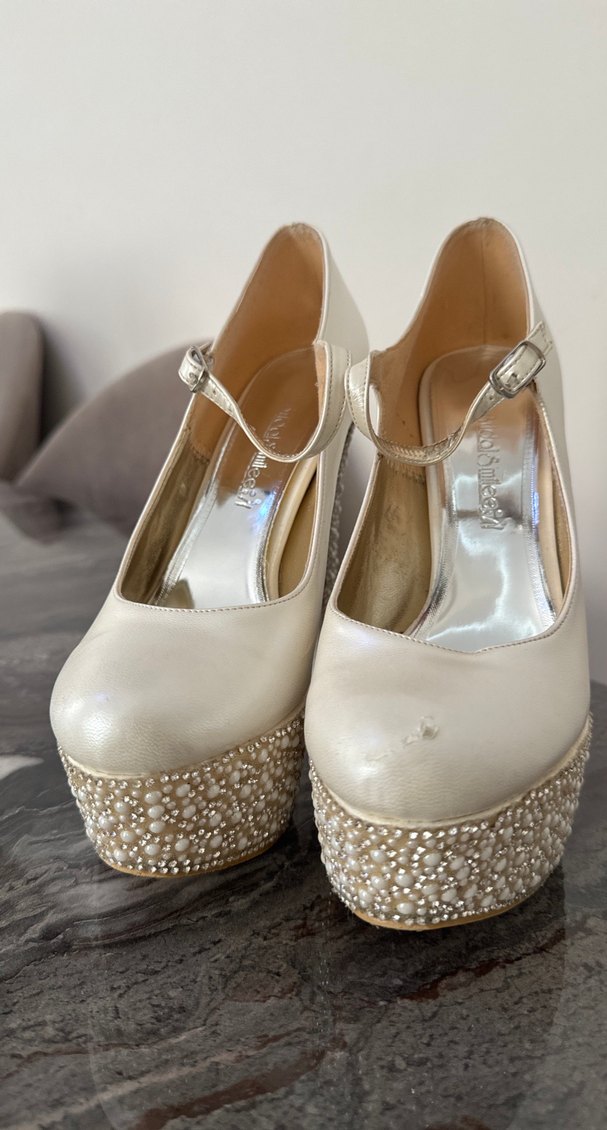 Beyaz Platform Topuklu Kadın Abiye Ayakkabı - Görsel 5