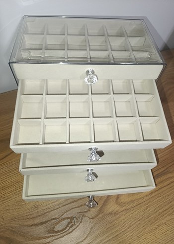 Beden Renk Bej ve Gri Makyaj Organizerı 5 KATLI