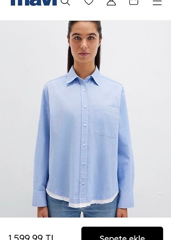 Kadın Mavi Denim Gömlek loose fıt - Görsel 3