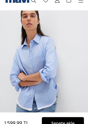 Kadın Mavi Denim Gömlek loose fıt - Görsel 2