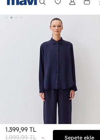 Lacivert Kadın Gömlek, Salaş Kesim, Uzun Kollu - Görsel 2