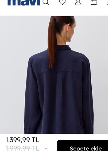 Lacivert Kadın Gömlek, Salaş Kesim, Uzun Kollu - Görsel 3